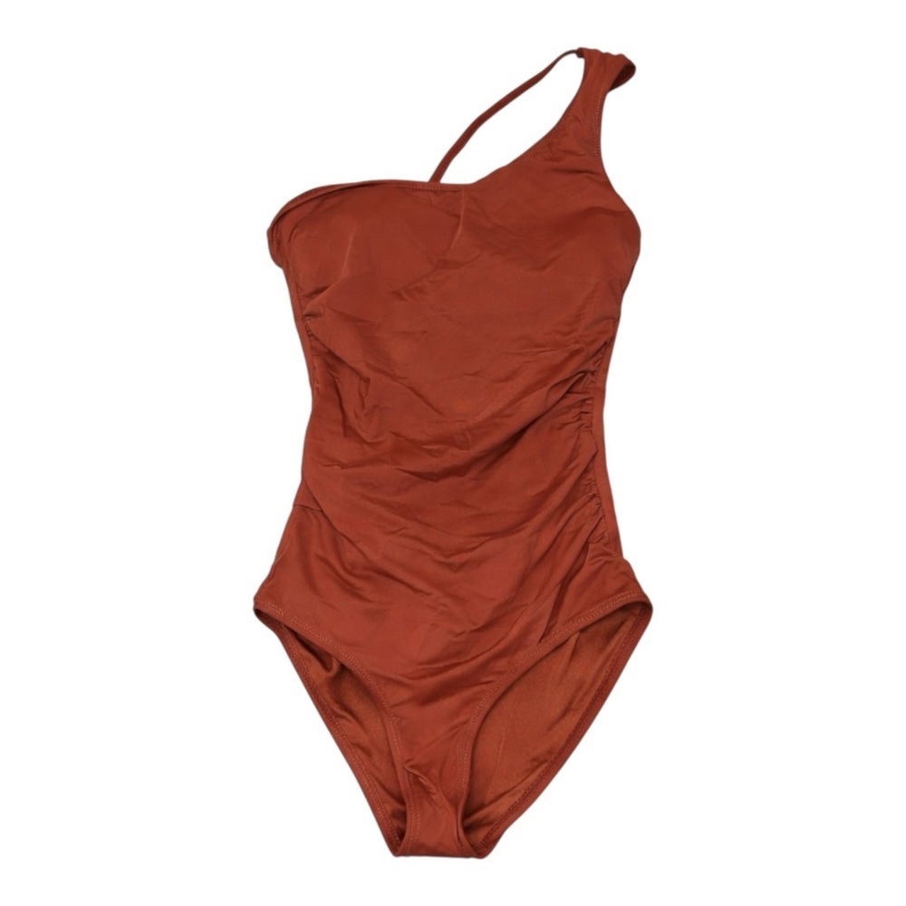 Holipick Brown One Shoulder One Piece Swimsuit Ruched Tummy Control Size XS NWT